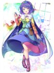  1girl aka_tawashi blue_eyes cape dress highres multicolored multicolored_clothes multicolored_dress multicolored_hairband patchwork_clothes pointing pointing_up rainbow rainbow_gradient red_button sky_print solo tenkyuu_chimata touhou two-sided_cape two-sided_fabric white_cape 