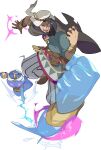  1boy amethyst_(gemstone) aqua_shirt arm_up armlet artist_request asymmetrical_bangs baggy_pants bangle bangs beard belt black_eyes black_hair blank_eyes blue_headwear bracelet brown_cape brown_footwear cape circlet clenched_hand constricted_pupils crown dark-skinned_male dark_skin facial_hair fire from_above full_body gem glowing glowing_eyes gold grey_pants hair_tie hand_up happy hat highres janini_(world_flipper) jewelry magic male_focus moldiaga_(world_flipper) mustache non-web_source official_art open_mouth orange_legwear pants parachute_pants pointy_footwear pouch punching purple_eyes purple_fire ring sharp_teeth shiny shiny_hair shirt shoes short_hair single_sleeve smile socks spirit striped striped_pants teeth tied_hair transparent transparent_background two-sided_cape two-sided_fabric v-shaped_eyebrows water white_headwear wide-eyed world_flipper 