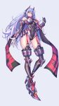  1girl android breasts full_body hakusai_(hksicabb) high_heels highres joints large_breasts leotard long_hair poppi_(xenoblade) poppi_qtpi_(xenoblade) purple_hair red_eyes robot_ears robot_joints scarf simple_background solo xenoblade_chronicles_(series) xenoblade_chronicles_2 