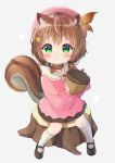  &gt;:( 1girl absurdres acorn acorn_pendant angry animal_ear_fluff animal_ears ayunda_risu beret brown_hair brown_skirt child choker closed_mouth collar fur_choker green_eyes hair_leaf hair_ornament hairclip hat highres hololive hololive_indonesia ikazu401 kindergarten_uniform looking_at_viewer mary_janes medium_hair nut_(food) pink_headwear pink_shirt pleated_skirt shirt shoes sitting skirt socks solo squirrel_ears squirrel_girl squirrel_tail tail tree_stump twintails v-shaped_eyebrows virtual_youtuber white_collar white_legwear younger 