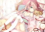  animal bed blue_eyes blush brown_hair cropped hoshi_(snacherubi) japanese_clothes lolita_fashion long_hair panties pink_hair ribbons scan thighhighs twintails underwear 