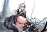  arknights ass blush brown_eyes gray_hair long_hair pointed_ears tagme_(artist) tail thighhighs tomimi_(arknights) torn_clothes water 