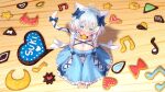  animal_ears aqua_eyes bettle_(b_s_a_n) blush bow braids breasts catgirl cleavage food headdress lolita_fashion ribbons shiraishi_yukino short_hair tail waifu2x white_hair 