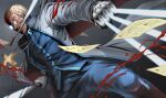  alexander_anderson all_male blonde_hair blood blue_eyes cross glasses gloves hellsing knife mabin male paper scar uniform weapon 