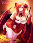  cleavage erect_nipples holcen_hosen horns maid no_bra skirt_lift tail thighhighs wings 