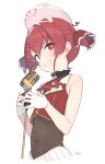  1girl absurdres cloba gloves highres hololive houshou_marine looking_at_viewer microphone red_hair simple_background solo virtual_youtuber white_background white_gloves 