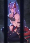  bondage horns ibuki_notsu melusine no_bra pantsu pointy_ears tail tattoo thighhighs 