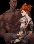  2boys abs absurdres ass bald black_background black_bodysuit blush bodysuit briefs chougoukin_kurobikari clenched_teeth colored_sclera cum dark-skinned_male dark_skin dudlesnoodles ejaculation erection feet garou_(one-punch_man) highres large_penis looking_at_another male_focus male_underwear multiple_boys muscular muscular_male nipples one-punch_man orange_hair orange_sclera pectorals penis pointy_hair precum scar scar_on_face sitting sitting_on_lap sitting_on_person size_difference sweat teeth testicles torn_clothes underwear yaoi yellow_eyes 