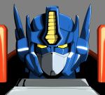  1boy ark_line autobot grey_background highres looking_at_viewer mecha no_humans optimus_prime portrait science_fiction solo transformers transformers_armada upper_body yellow_eyes 