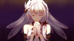  1girl absurdres bare_shoulders black_background closed_eyes closed_mouth duplicate hair_between_eyes hair_ornament highres holding honkai_(series) honkai_impact_3rd long_sleeves nun pixel-perfect_duplicate praying rosary side_ponytail solo theresa_apocalypse theresa_apocalypse_(celestial_hymn) white_hair xing_muhen 