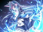  1girl android apron blue_eyes damaged flat_chest long_hair maid maid_apron maid_headdress mechanical_parts original red_eyes silver_hair solo suterii tail torn_clothes white_legwear 