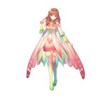  1girl absurdres alternate_costume bangs bare_shoulders bridal_gauntlets cape celica_(fire_emblem) closed_mouth commentary_request detached_collar dress earrings fire_emblem fire_emblem_echoes:_shadows_of_valentia fire_emblem_heroes flower frilled_skirt frills gradient gradient_clothes hair_ornament hairband hand_up head_tilt highres jewelry kaekae lips long_hair looking_at_viewer official_art pink_dress red_eyes red_hair shiny shiny_hair shoes simple_background skirt sleeveless smile standing thighhighs white_background zettai_ryouiki 