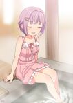  1girl closed_eyes dress foot_bath frilled_dress frills hair_intakes hair_ornament hairclip idolmaster idolmaster_cinderella_girls koshimizu_sachiko pink_hair sakaki_imasato short_hair sitting solo 