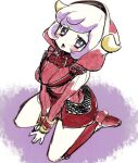  1girl breasts chorimokki courtney_(pokemon) fake_horns hood hoodie horned_headwear horns looking_at_viewer open_mouth pokemon pokemon_(game) pokemon_oras purple_eyes purple_hair ribbed_sweater short_hair solo sweater team_magma team_magma_uniform uniform 