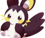  brown_eyes closed_mouth commentary_request creature electricity emolga gen_5_pokemon hands_up highres looking_at_viewer no_humans pokemon pokemon_(creature) simple_background sitting solo toes usoko_(sani_ma_ru) white_background 