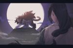  2boys black_hair cloud fengxi_(the_legend_of_luoxiaohei) from_behind furry gihuta_hiroshi long_hair low-tied_long_hair male_focus multiple_boys tail the_legend_of_luo_xiaohei wide_shot wuxian_(the_legend_of_luoxiaohei) 