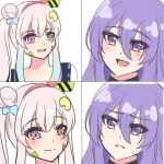  2girls airani_iofifteen airani_iofifteen_(artist) bangs blue_hair blush english_commentary eyebrows_visible_through_hair fang gradient_hair hair_between_eyes hair_ribbon hololive hololive_indonesia leaning_back meme moona_hoshinova multicolored_hair multiple_girls open_mouth paint_on_face palette_hair_ornament parted_lips pink_hair purple_eyes ribbon side_ponytail sidelocks smile star_wars star_wars:_attack_of_the_clones sweatdrop teeth template virtual_youtuber 