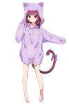  1girl animal_ears animal_hood bangs cat_ears cat_tail collarbone eyebrows_visible_through_hair full_body hair_ribbon highres hood hood_up hooded_jacket jacket long_hair mel_(melty_pot) original purple_eyes ribbon simple_background sleeves_past_wrists solo tail tail_ornament tail_ribbon white_background 