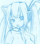  between_breasts breasts hatsune_miku large_breasts long_hair lowres monochrome nude pochi_(pochi-goya) saliva sketch solo twintails vocaloid 