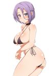  1girl ass bikini black_bikini blush braid breasts choker covered_nipples hand_on_own_ass highres jun_(princess_connect!) large_breasts micro_bikini princess_connect! purple_eyes purple_hair seihekiog short_hair simple_background solo swimsuit white_background 