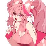  1girl animal_ears borrowed_character breasts cao_hong_anh cleavage cleavage_cutout clothing_cutout drooling fox_ears fox_girl heart indie_virtual_youtuber jacket kireina_(osiimi) large_breasts long_hair off_shoulder original pink_eyes pink_hair pink_jacket ribbed_sweater saliva second-party_source simple_background sleeveless sleeveless_sweater sweater twintails upper_body virtual_youtuber white_background 