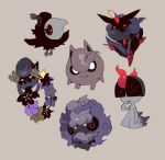  alternate_color alternate_element bangs big_hair black_flower black_hair black_sclera blank_eyes blue_eyes blunt_bangs carbink closed_mouth colored_sclera comfey commentary_request floating flower full_body gen_1_pokemon gen_3_pokemon gen_5_pokemon gen_6_pokemon gen_7_pokemon grey_background hair_over_eyes hand_up happy jigglypuff long_hair looking_at_viewer newo_(shinra-p) no_humans open_mouth pokemon pokemon_(creature) purple_flower ralts red_eyes short_hair simple_background smile spritzee standing wavy_mouth whimsicott white_hair yellow_eyes yellow_flower 