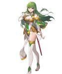  1girl armor bangs belt boots breasts capelet dress elbow_gloves eyebrows_visible_through_hair fire_emblem fire_emblem:_mystery_of_the_emblem fire_emblem_echoes:_shadows_of_valentia fire_emblem_heroes full_body gloves green_eyes green_hair hand_on_own_chest hand_up high_heel_boots high_heels highres long_hair looking_at_viewer medium_breasts official_art palla_(fire_emblem) pelvic_curtain sheath shiny shiny_hair short_dress shoulder_armor smile solo standing teffish thigh_boots thighhighs thighs transparent_background white_footwear white_gloves 