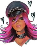  final_fight glitter hat highres lipstick makeup peaked_cap pink_hair poison_(final_fight) portrait realistic sozomaika 