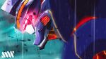  from_side glowing gridknight_(ssss.gridman) gridman_universe highres leaning_forward looking_ahead mecha no_humans rain science_fiction solo ssss.dynazenon upper_body visor xaaaci 