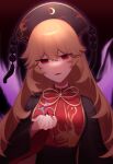  1girl absurdres bangs chinese_clothes hair_between_eyes highres jitome junko_(touhou) junko_day long_hair mature_female nail_polish nemachi orange_hair parted_lips polos_crown red_eyes red_nails shaded_face smile solo tabard touhou 