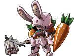  animal_ears bunny_ears carrot chibi fake_animal_ears gundam hammer holding holding_hammer holding_weapon hood mecha mechanical_ears mobile_suit no_humans open_hand qubeley rabo redesign science_fiction solo weapon white_background zeta_gundam 