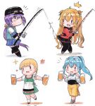  4girls akebono_(kancolle) alcohol bangs beer beer_mug black_gloves black_legwear blonde_hair blush braid breasts chibi commentary_request cup dirndl eyewear_on_head fishing_rod german_clothes gloves gotland_(kancolle) hair_between_eyes hair_ribbon hat highres holding holding_cup jacket kantai_collection long_hair long_sleeves mole mole_under_eye mug multiple_girls murasame_(kancolle) official_alternate_costume open_mouth pantyhose pleated_skirt poipoi_purin ponytail ribbon sailor_collar school_uniform serafuku shin&#039;you_(kancolle) simple_background single_braid skirt sunglasses thighhighs two_side_up very_long_hair 