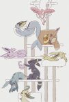  cat_tower eevee espeon evolutionary_line fins flareon forehead_jewel gen_1_pokemon gen_2_pokemon gen_4_pokemon gen_6_pokemon glaceon jolteon leafeon looking_at_another lying pokemon pokemon_(creature) sleeping split_tail sylveon tail tail_fin umbreon vaporeon yurano_(upao) 