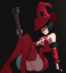  1girl absurdres black_hair boots breasts dress electric_guitar fellming guilty_gear guilty_gear_xrd guitar hat highres i-no instrument o-ring o-ring_top red_dress red_headwear red_legwear short_dress short_hair straight_hair thigh_boots thighhighs witch_hat 