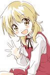  1girl blonde_hair hair_ornament hidamari_sketch highres long_hair looking_at_viewer miyako_(hidamari_sketch) namori school_uniform simple_background smile solo twintails white_background yamabuki_school_uniform yellow_eyes 