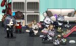  1boy 1girl ? ak-12_(girls&#039;_frontline) ak-15_(girls&#039;_frontline) an-94_(girls&#039;_frontline) angelia_(girls&#039;_frontline) animal_ears animalization apron beret bowl bunny cat cat_ears cat_tail chasing chibi clothes_rack commander_(girls&#039;_frontline) commentary couch english_commentary eyepatch eyewear_on_head fleeing g11_(girls&#039;_frontline) girls&#039;_frontline glowing glowing_eyes hat headset hk416_(girls&#039;_frontline) indoors kalinya laughing m16a1_(girls&#039;_frontline) m4_sopmod_ii_(girls&#039;_frontline) m4a1_(girls&#039;_frontline) mask motion_blur open_mouth pencil pet_bowl pillow playground red_headwear ro635_(girls&#039;_frontline) rpk-16_(girls&#039;_frontline) running scar scar_across_eye sleeping slide sprite_art st_ar-15_(girls&#039;_frontline) sunglasses sweatdrop tail the_mad_mimic ump40_(girls&#039;_frontline) ump45_(girls&#039;_frontline) ump9_(girls&#039;_frontline) wolf wolf_ears wolf_tail zzz 