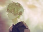  1boy blurry blurry_background ears_visible_through_hair green_hair green_theme haban_(haban35) hair_between_eyes highres light_green_hair male_focus original parted_lips sketch solo upper_body yellow_eyes 