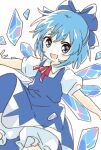  1girl blue_dress blue_eyes blue_hair blue_ribbon bow cirno dress fairy_wings hair_bow ice ice_wings namori ribbon short_hair touhou wings 