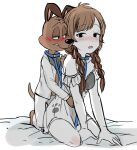  1boy 1girl animal_collar bestiality blush brown_hair character_request collar dog dual_persona freckles from_behind furry genderswap genderswap_(mtf) himuhino humanization looney_tunes paw_print 