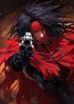  1boy belt black_hair buckle cloak diaodiao final_fantasy final_fantasy_vii gloves headband keychain leather leather_gloves long_hair red_eyes revolver vincent_valentine 