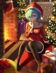  christmas dress pantyhose re_zero_kara_hajimeru_isekai_seikatsu rem_(re_zero) skirt_lift ttusee5 