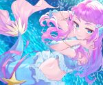  1girl absurdres blue_eyes closed_mouth head_fins highres huge_filesize laura_(precure) long_hair looking_at_viewer mermaid midriff monster_girl navel pink_hair precure smile solo thick_eyebrows tropical-rouge!_precure water yupiteru 
