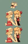  2girls blonde_hair bracelet collared_shirt error flandre_scarlet frilled_shirt frilled_sleeves frills hair_ribbon hat highres jewelry linmiee mob_cap multiple_girls necktie no_wings ribbon rumia shirt short_hair short_sleeves smile spiked_bracelet spikes touhou vest wrong_hand 