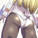  1girl ass ass_focus baselard blonde_hair bunny_tail close-up frame_arms_girl from_behind gloves gnt_(gnt_factory) leotard lower_body mecha_musume pantyhose shiny shiny_clothes short_hair solo tail thrusters white_gloves white_leotard 