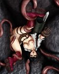  boots breasts devil_may_cry double_penetration lady_(devil_may_cry) long_sleeves medium_breasts mlad nipple_piercing nipple_rings nipples open_clothes open_shirt piercing pubic_hair pussy shirt skirt solo tentacle_sex tentacles thigh_strap vaginal 