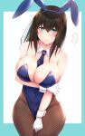  ... 1girl animal_ears aqua_border arm_under_breasts bangs bare_shoulders between_breasts black_hair black_neckwear blue_eyes blue_hairband blue_leotard blue_neckwear blush border breast_hold breasts bunny_ears bunny_tail cleavage closed_mouth collar commentary covered_navel cowboy_shot detached_collar eyebrows_visible_through_hair fake_animal_ears fishnet_legwear fishnets frown gloves hairband hand_on_own_arm highleg highleg_leotard highres idolmaster idolmaster_cinderella_girls kyuunosuke_(lactis09) large_breasts leotard long_hair looking_at_viewer necktie outside_border pantyhose playboy_bunny sagisawa_fumika solo spoken_ellipsis standing strapless strapless_leotard tail thick_thighs thighs white_background white_collar white_gloves wing_collar wrist_cuffs 