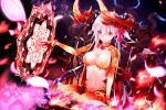  crying demon_girl demon_horns earrings falling fate/grand_order fate_(series) flower highres horns jewelry kama_(fate) looking_down lotus oriuo_q petals revision sitting tears 