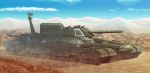  caterpillar_tracks cloud commentary_request commission day desert earasensha ground_vehicle highres landship military military_vehicle motor_vehicle no_humans original rock science_fiction skeb_commission sky tank 