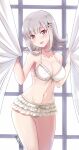  1girl :d artist_name bangs bikini blush breasts cleavage collarbone commentary_request curtains danganronpa_(series) danganronpa_2:_goodbye_despair eyebrows_visible_through_hair frilled_bikini frills front-tie_bikini front-tie_top hair_ornament highres large_breasts looking_at_viewer mole mole_on_breast nanami_chiaki navel official_alternate_costume open_mouth pink_eyes shiny shiny_hair shiny_skin smile solo spaceship_hair_ornament stomach swimsuit the-sinner thigh_gap window 