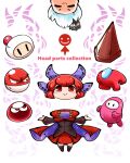  among_us black_shirt bomberman bow cape chibi closed_eyes commentary_request crewmate_(among_us) disembodied_head english_text fall_guy fall_guys full_body gen_1_pokemon hair_bow kashuu_(b-q) konpaku_youmu outstretched_arms pleated_skirt pokemon purple_bow purple_cape puyo_(puyopuyo) pyramid_head red_cape red_eyes red_hair red_skirt sekibanki shirt short_hair silent_hill skirt smile spread_arms touhou two-sided_cape two-sided_fabric voltorb white_background white_bomberman 